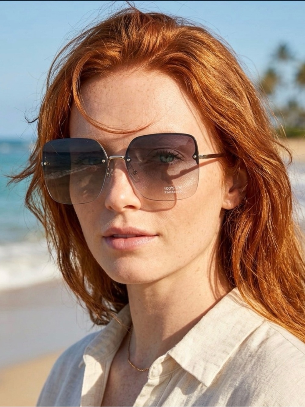 Sleek Rimless Flat Sunglasses Oversized with UV Protection